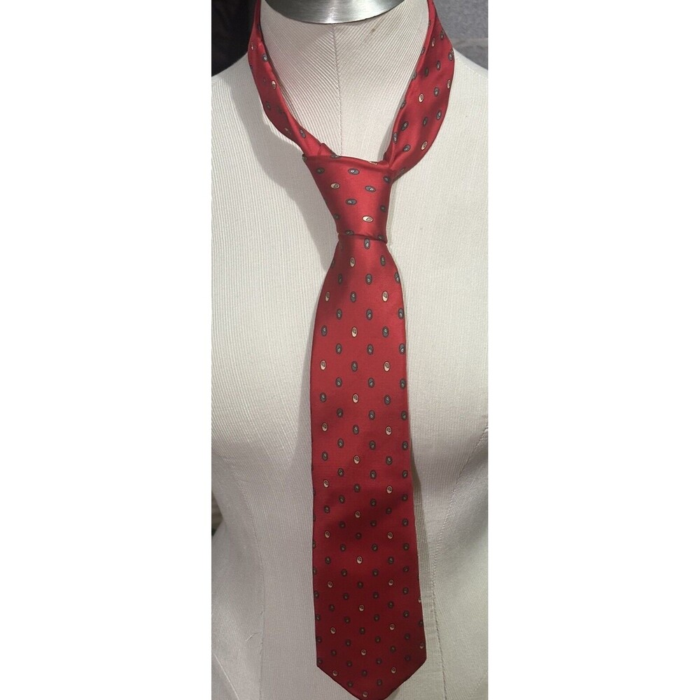 Yves St. Laurent Vintage Silk Tie‎ Red Geometric Designer